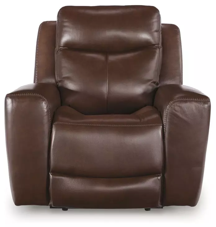 Momentum Moves Mahogany Leather Power Recliner with USB Charging