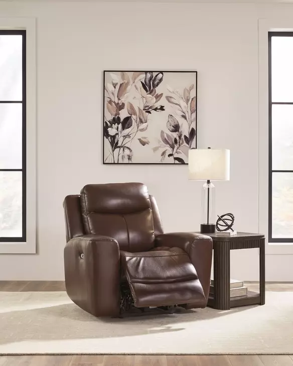Momentum Moves Mahogany Leather Power Recliner with USB Charging