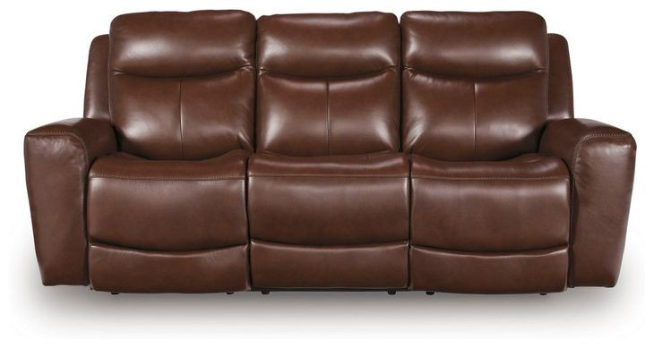 Mighty Moves Mahogany Leather 88" Power Reclining Sofa with USB Charging