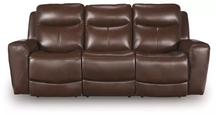 Momentum Moves Mahogany Leather 88" Power Reclining Sofa with USB Charging