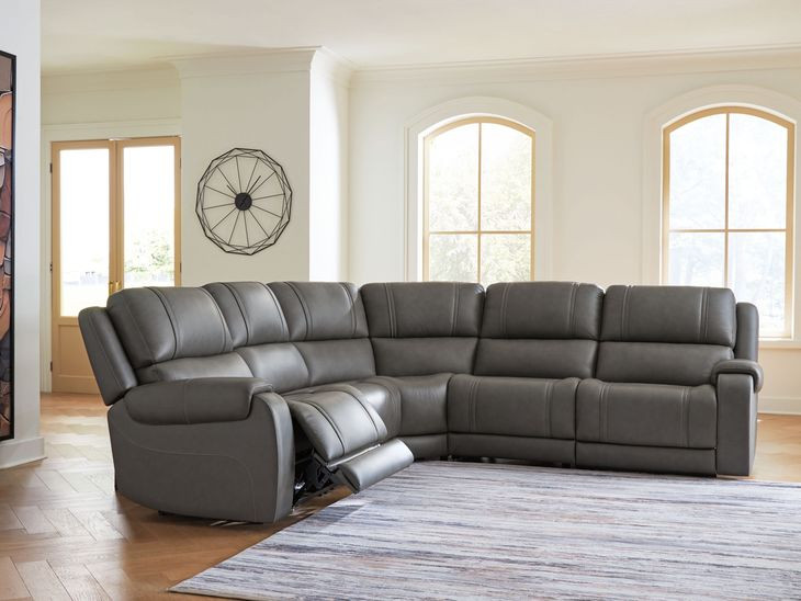 5Z Pendley Anchor Leather 5 Piece Modular Power Reclining Sectional with USB Charging and Heat Massage