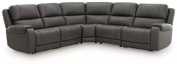 5Z Pendley Anchor Leather 5 Piece Modular Power Reclining Sectional with USB Charging and Heat Massage