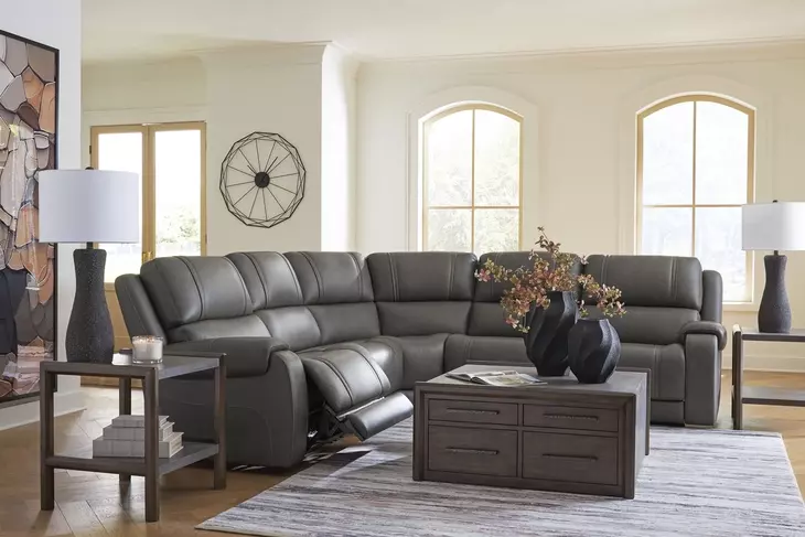 5Z Pendley Anchor Leather 5 Piece Modular Power Reclining Sectional with USB Charging and 2 Armless Chairs