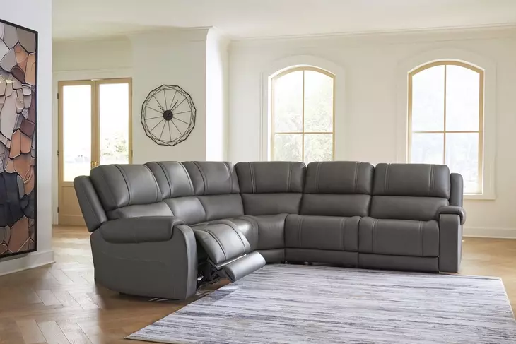 5Z Pendley Anchor Leather 5 Piece Modular Power Reclining Sectional with USB Charging and 2 Armless Power Recliners