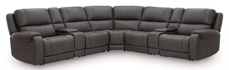 5Z Pendley Anchor Leather 7 Piece Modular Power Reclining Sectional with USB Charging and 2 Consoles