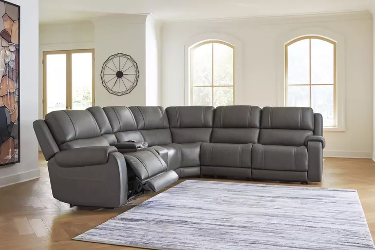 5Z Pendley Anchor Leather 6 Piece Modular Power Reclining Sectional with USB Charging and Storage Console