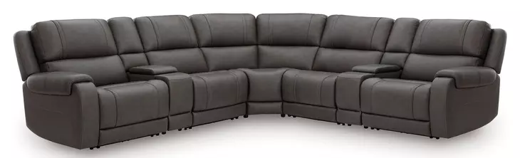 5Z Pendley Anchor Leather 7 Piece Modular Power Reclining Sectional with USB Charging and 2 Armless Chairs
