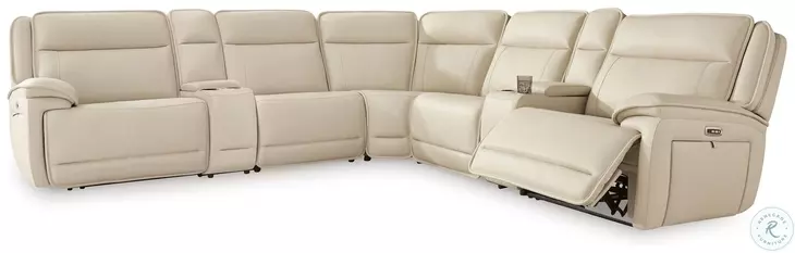 Double Deal Almond 7 Piece Reclining Sectional with 2 Consoles
