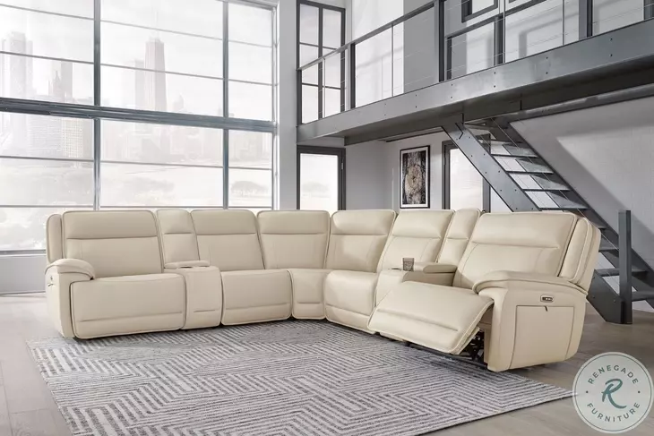 Double Deal Almond 7 Piece Reclining Sectional with 2 Consoles