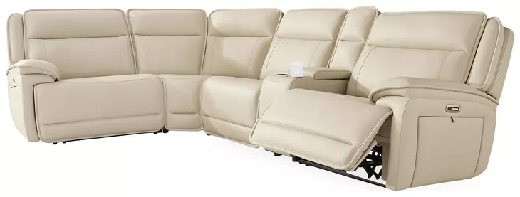 Double Deal Almond 5 Piece Reclining Sectional with Console