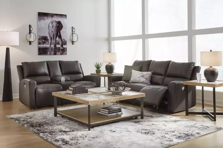 Boxmere Storm Leather 84" Power Reclining Sofa with USB Charging