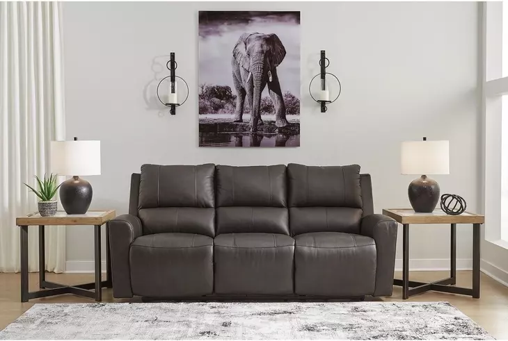 Boxmere Storm Leather 84" Power Reclining Sofa with USB Charging