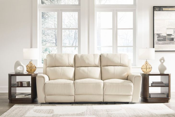 Dahlmoore Almond Leather 87" Power Reclining Sofa with USB Charging