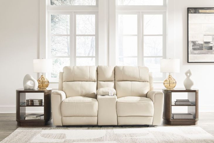 Dahlmoore Almond Leather 76" Power Reclining Loveseat with USB Charging