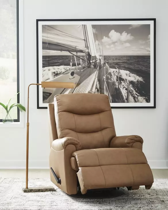 Dolinger Butternut Leather Swivel Glider Recliner
