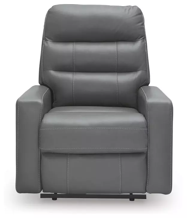Revival Status Gray Leather Power Recliner with Power Headrest and USB Charging