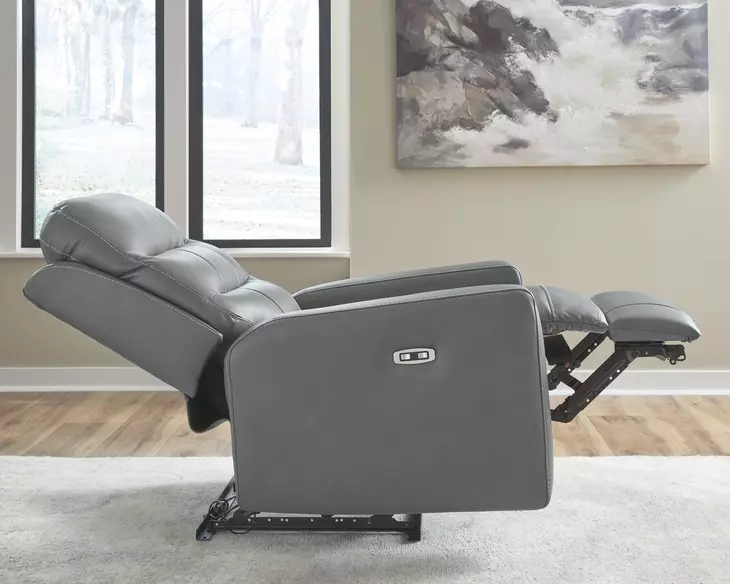 Revival Status Gray Leather Power Recliner with Power Headrest and USB Charging