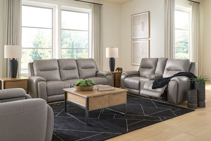Nightfall Mania Ash Leather 83" Zero Gravity Power Reclining Loveseat with Audio Seating and USB Charging
