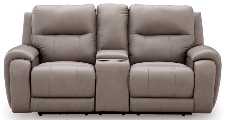 Nightfall Mania Ash Leather 83" Zero Gravity Power Reclining Loveseat with Audio Seating and USB Charging