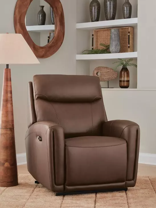 Bosara Umber Leather Auto Glide Power Recliner with Power Headrest and USB Charging