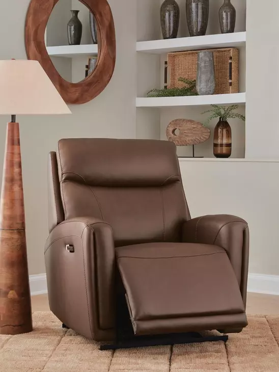 Bosara Umber Leather Auto Glide Power Recliner with Power Headrest and USB Charging