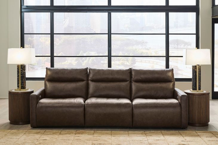 ModZ Chocolate Leather 3 Piece Modular Power Reclining Sectional with Power Headrest and USB Charging