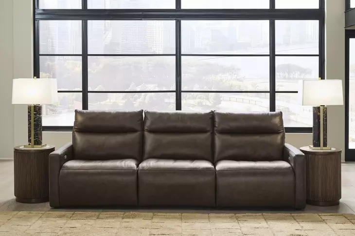 ModZ Chocolate Leather 3 Piece Modular Power Reclining Sectional with Power Headrest and USB Charging