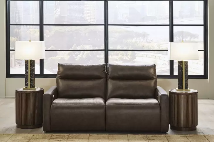 ModZ Chocolate Leather 2 Piece Modular Power Reclining Sectional with Power Headrest and USB Charging