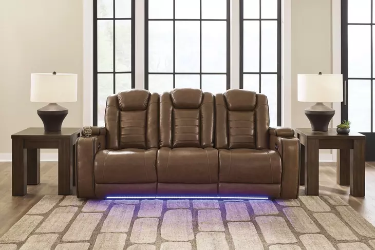 Mestrino Amber Leather 87" Power Reclining Sofa with LED and USB Charging