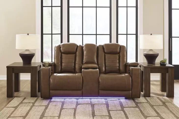 Mestrino Amber Leather 77" Power Reclining Loveseat with Console and USB Charging