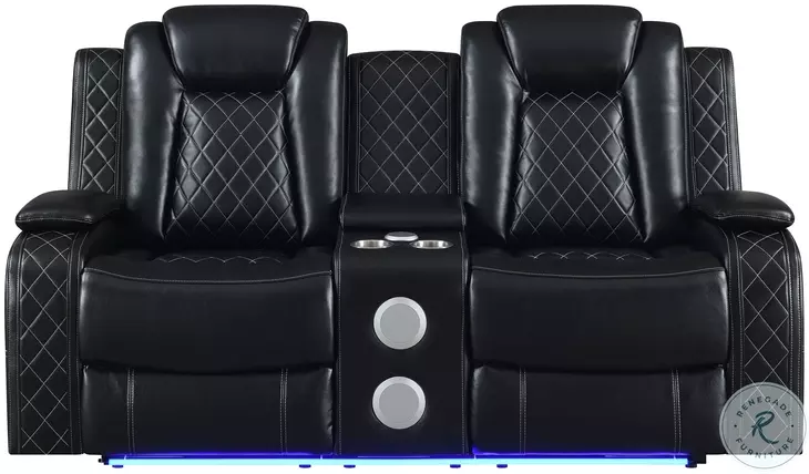 Orion Black Power Reclining 75" Console Loveseat With Power Headrest And Footrest