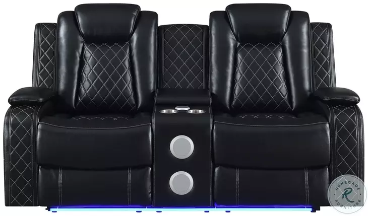 Orion II Black 79" Reclining Console Loveseat