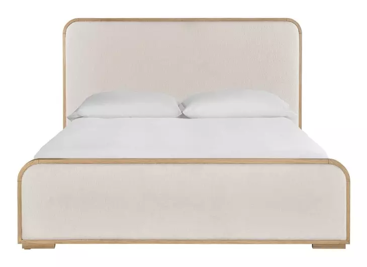 Voyage Ivory and White Oak King Upholstered Panel Bed