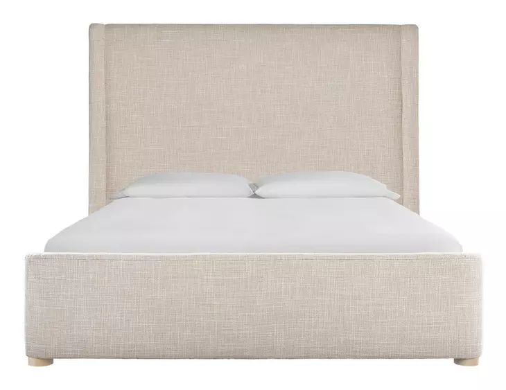 Nomad Beige and White Oak King Upholstered Daybreak Panel Bed