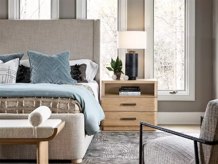 Voyage Tech Oak 2 Drawer Open Nightstand with USB Charging