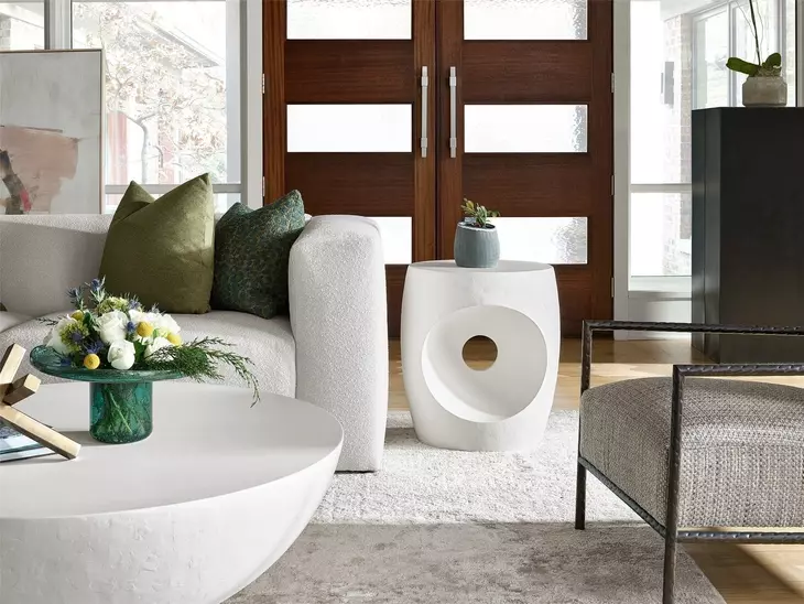 Voyage Abaco White Round Canyo Accent Table