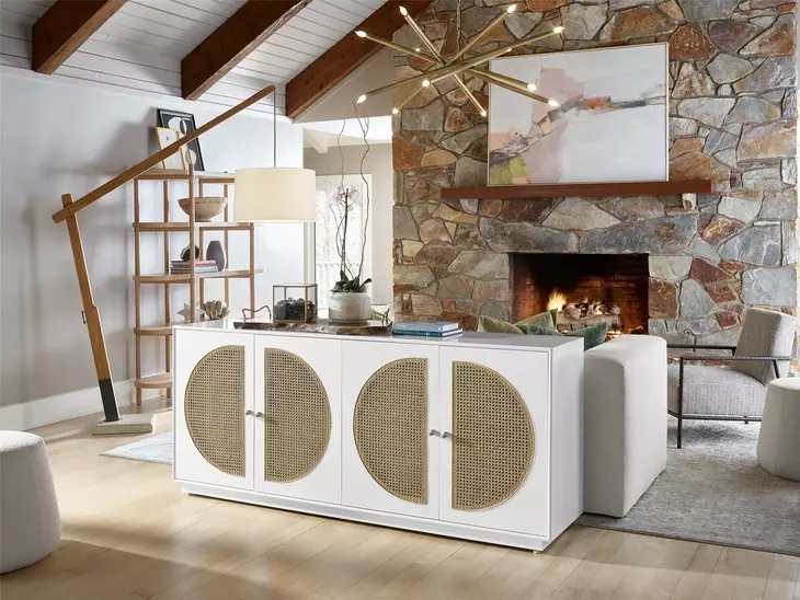 Voyage Glacier and Brown 4 Door Credenza