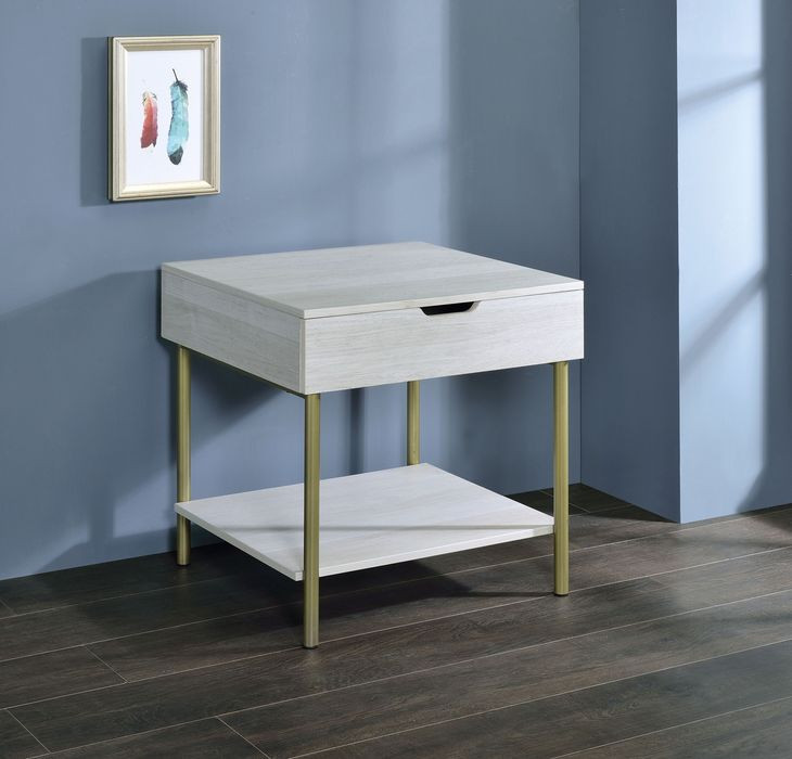 Whitman White And Champagne Square End Table