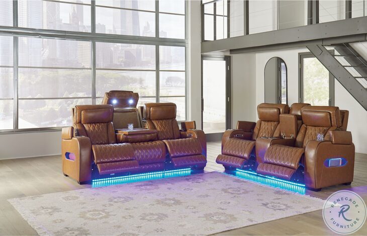 Boyington Caramel Power Reclining Living Room Set with Adjustable Headrest