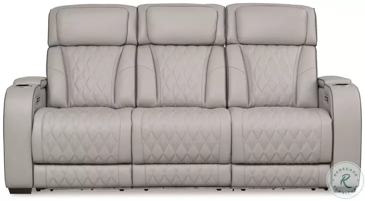 Boyington Gray Leather Power Reclining Sofa