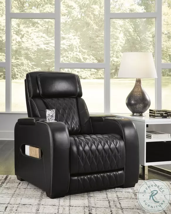 Boyington Black Leather Power Recliner with Adjustable Headrest