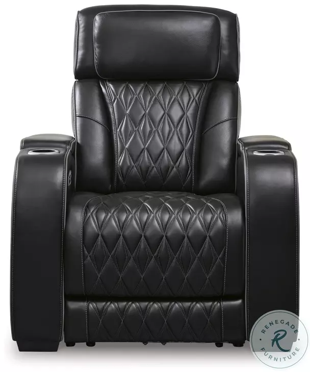 Boyington Black Leather Power Recliner with Adjustable Headrest