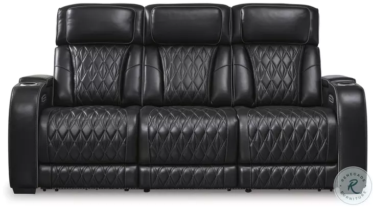 Boyington Black Leather Power Reclining Sofa with Adjustable Headrest