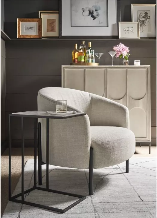 Coaslesce Beige and Soft Matte Black Rectangular Stone Top Drink Table