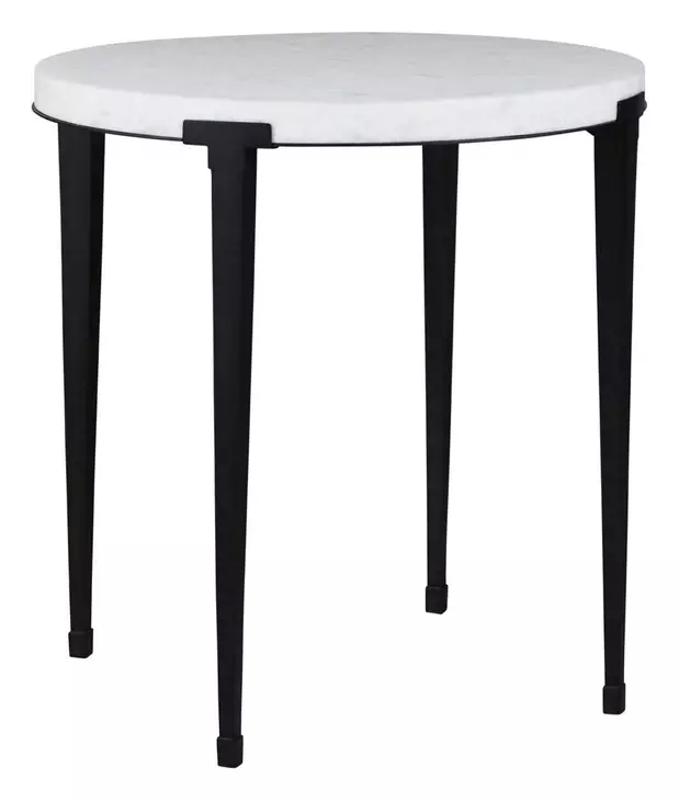 Waverly White and Soft Matte Black Round Marble Top End Table