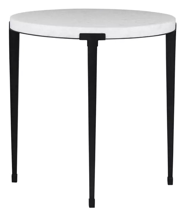 Waverly White and Soft Matte Black Round Marble Top End Table