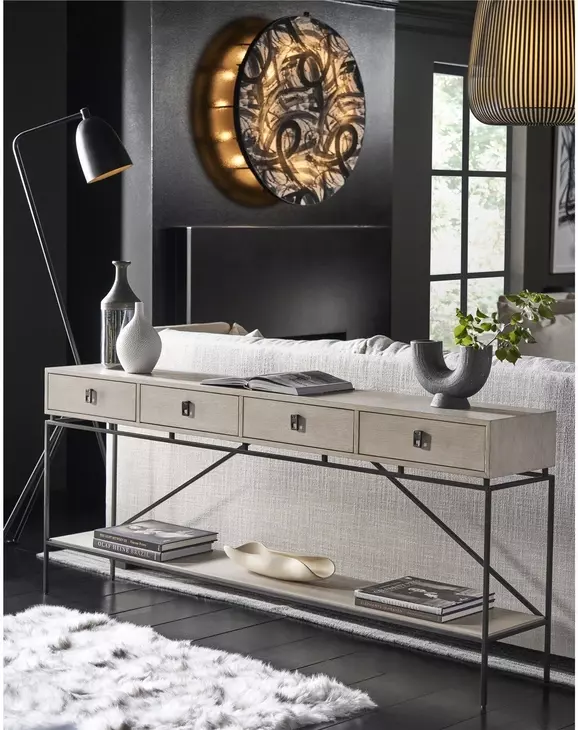 Waverly Rolling Fog and Black Rectangular Long Console Table