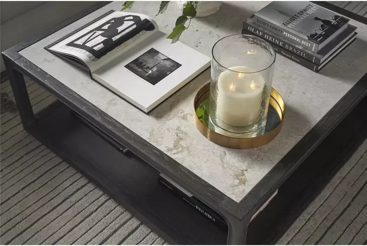 Waverly Ravenwood and Beige Square Stone Top Coffee Table