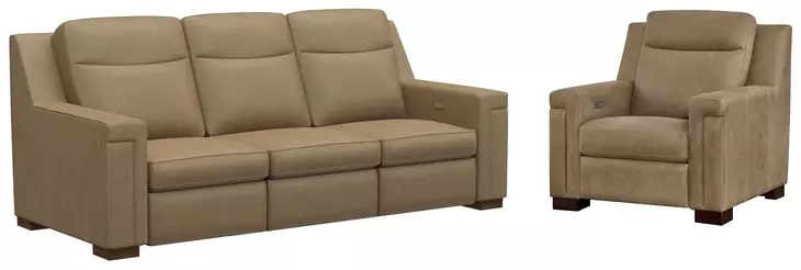 Mixon Brown Leather Dual Power Reclining Living Room Set with USB Charging