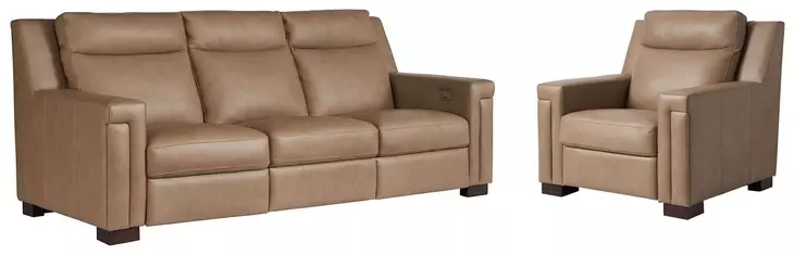 Flexwell Brown Leather Dual Power Reclining Mixon Living Room Set with USB Charging